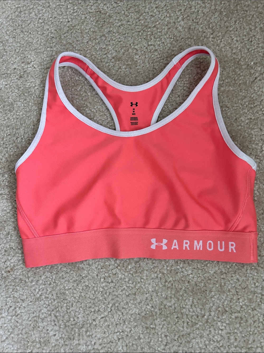 Under Armour Coral Racerback Sports Bra with White Trim